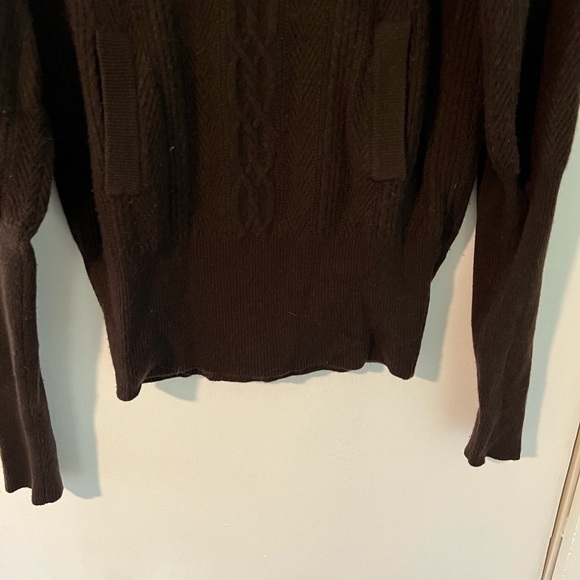 Alice + Olivia Brown Cable Knit Puff Sleeve Cashmere Turtleneck Sweater - Picture 6 of 9